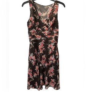 LOFT Brown and Pink Floral Dress Size 2